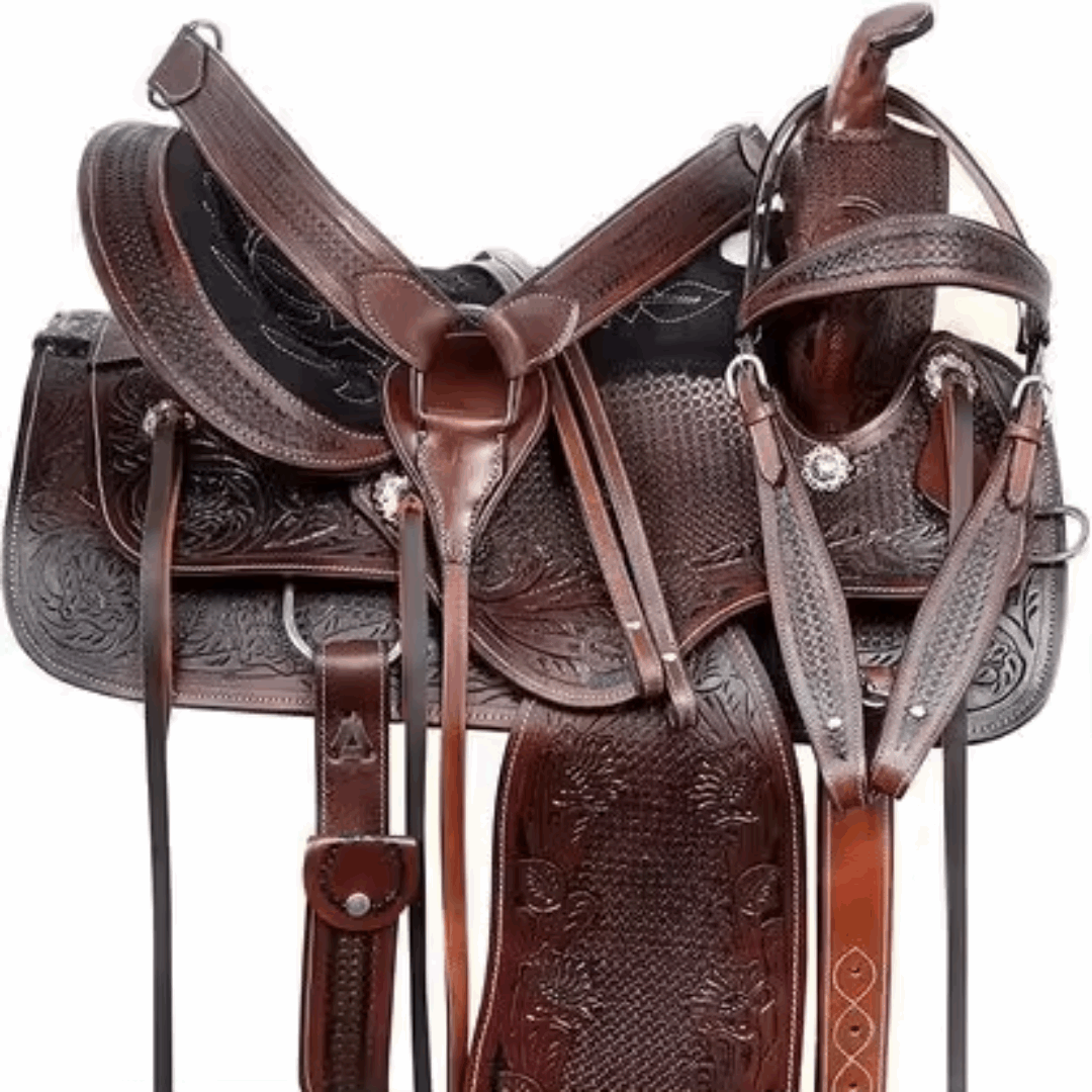 Premium Leather Horse Western Full Set Saddles Dark Brown