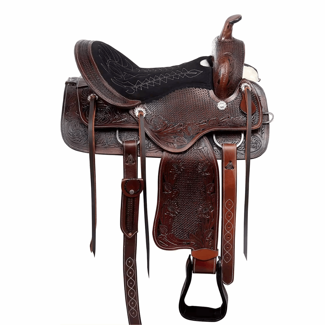 Premium Leather Horse Western Full Set Saddles Dark Brown