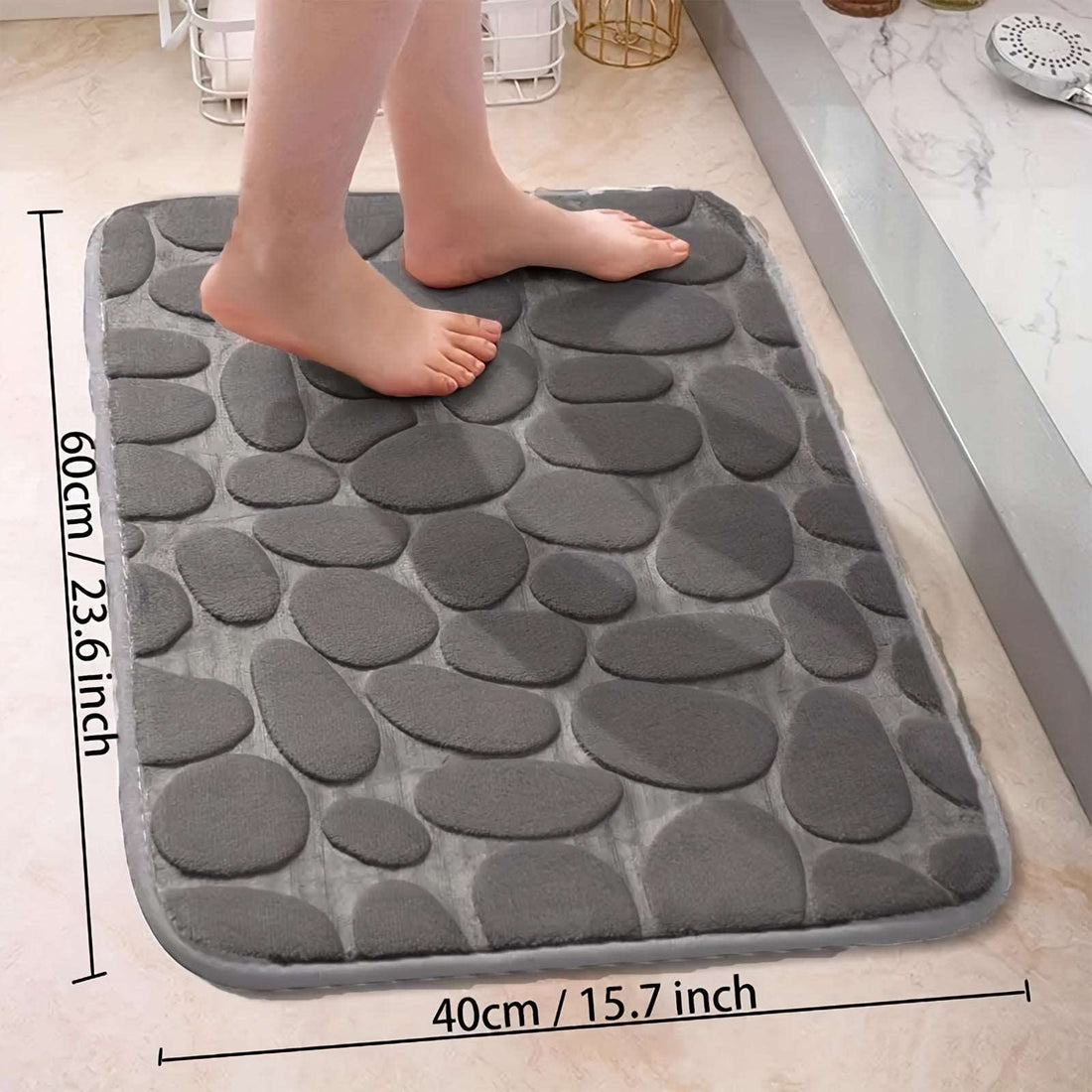 Soft and Comfortable Memory Foam Bath Rug with Cobblestone Embossment For Stable 1pc