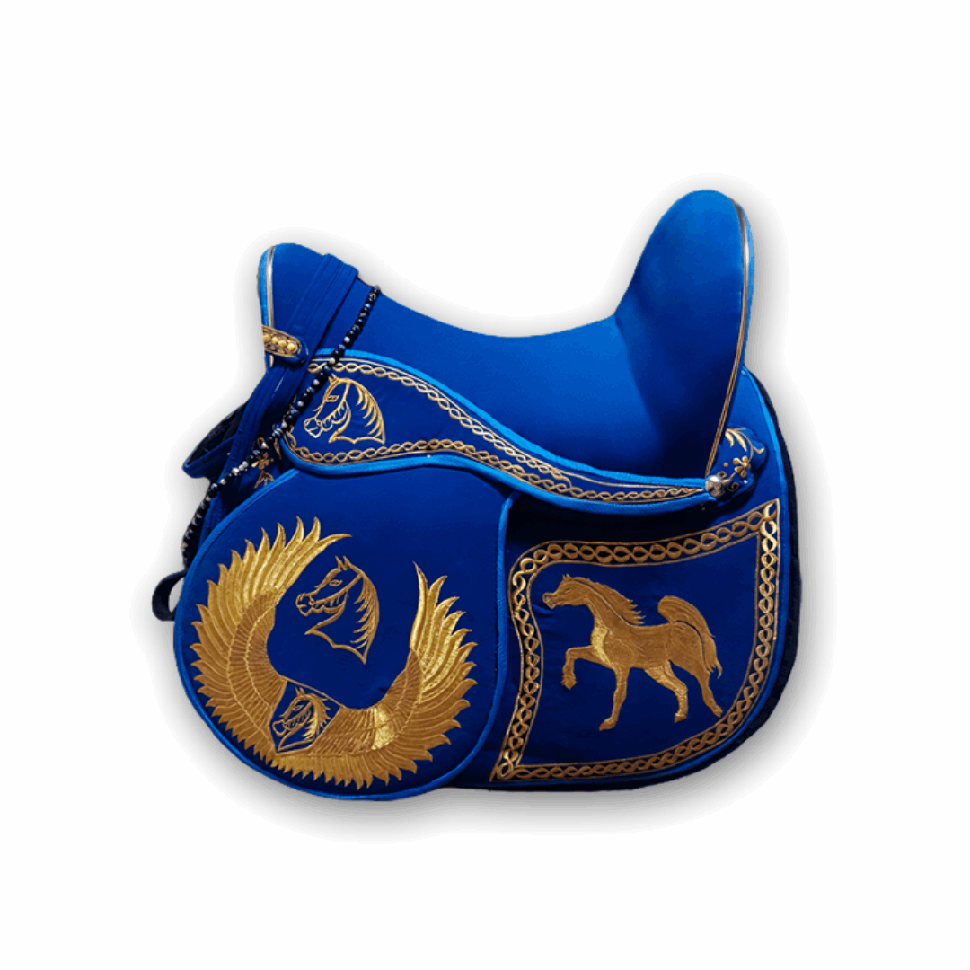 Kheel Masr Blue Embroidered Handmade Full Set Saddle