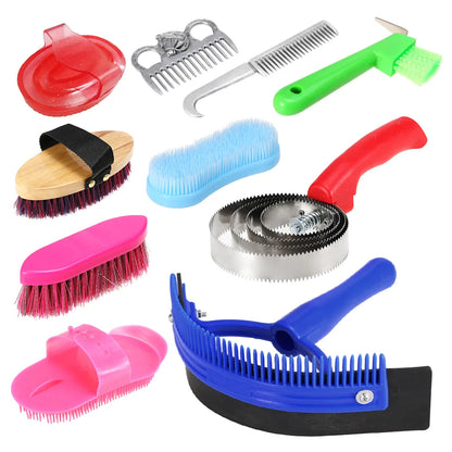 Horse Grooming Tool Set Cleaning Kit Horse Mane Tail Comb Massage Curry Brush Sweat Scraper Hoof Pick Curry Comb Scrubber