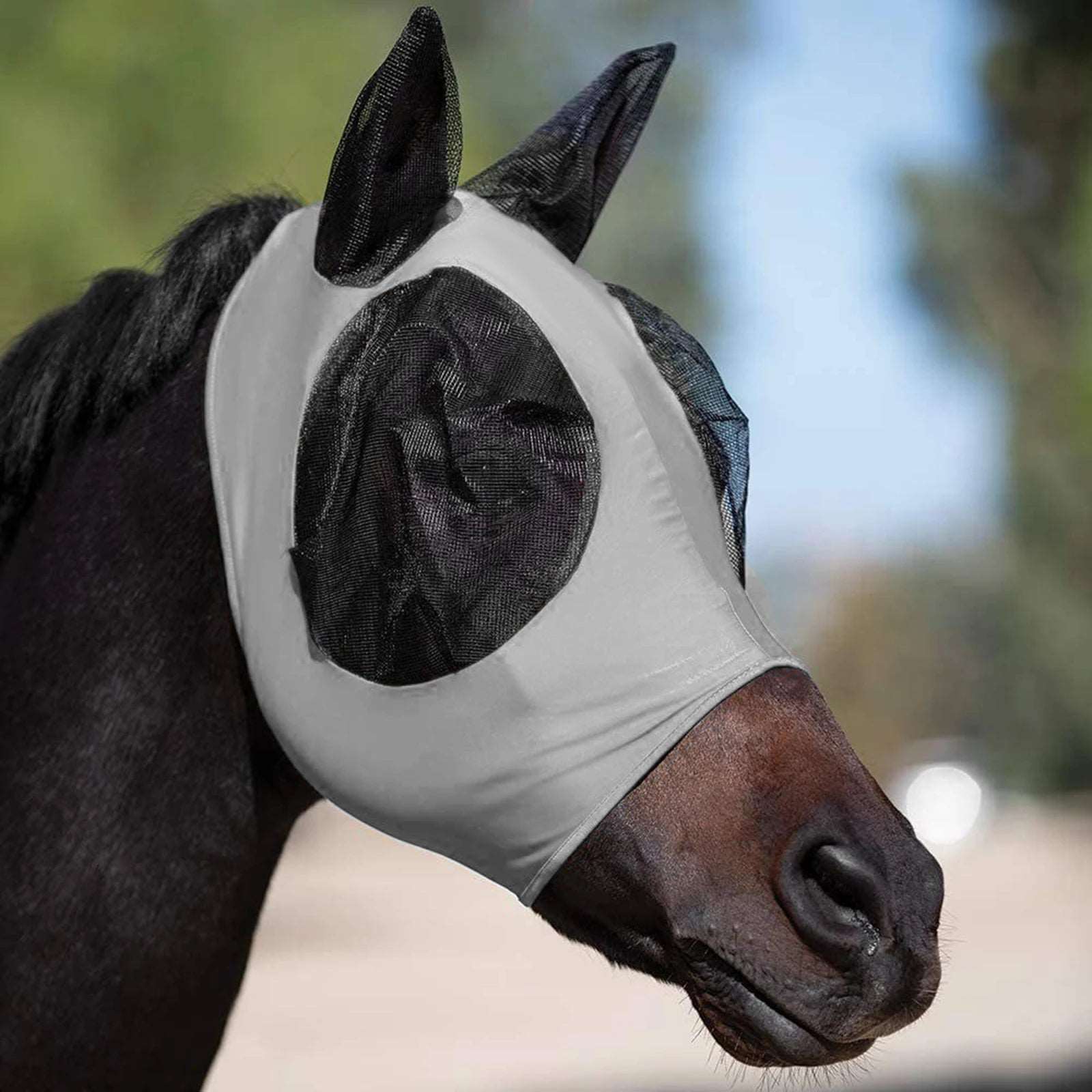 Horse Fly Mask 3D Design Supplies Ergonomics Pet Summer Eye Shield Anti Mosquito Ear Half Face Mesh Fly Protective Cover Parts