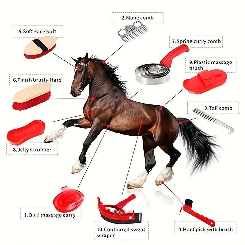 Equimap 10pcs Horse Cleaning &amp; Grooming Tool Set