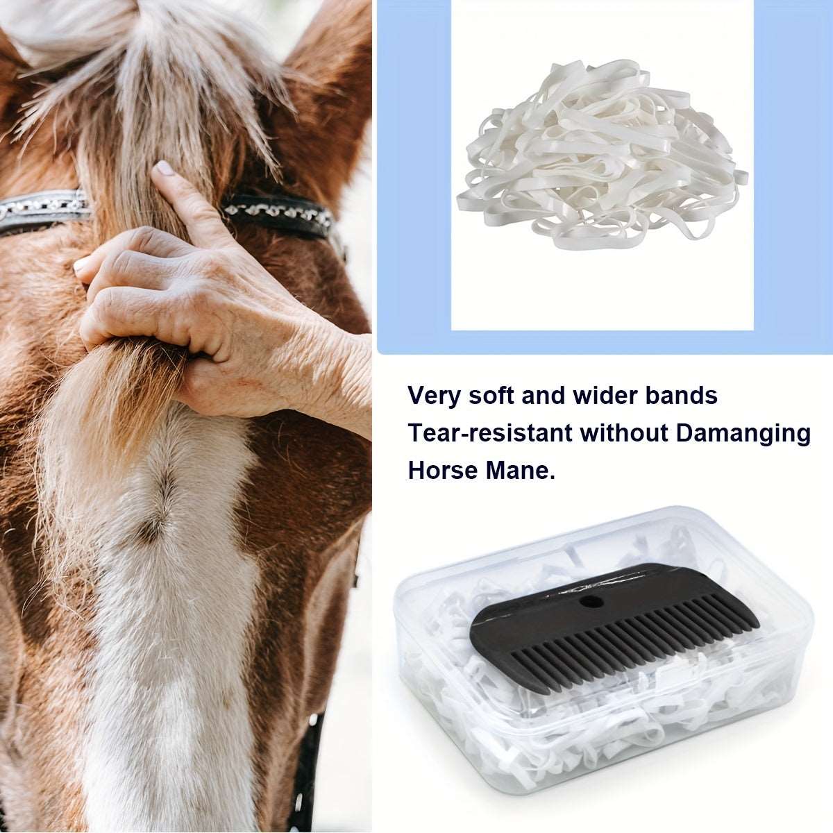 Silicone Rubber Bands With Plastic Comb For Horses In Box Set