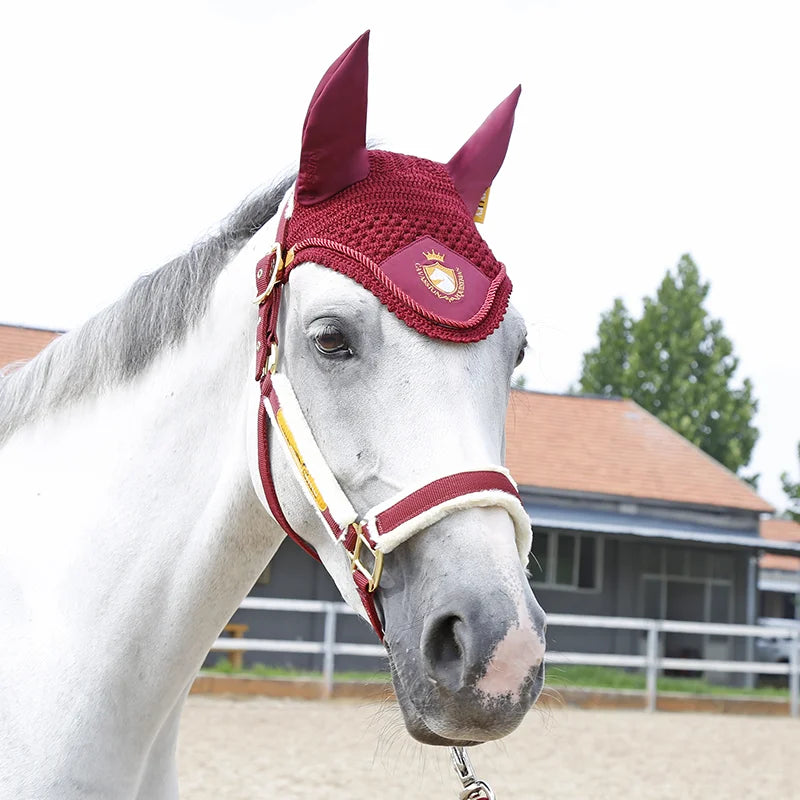 Cavassion Navy Horse Ear Cover with White Embroidery - Equimap