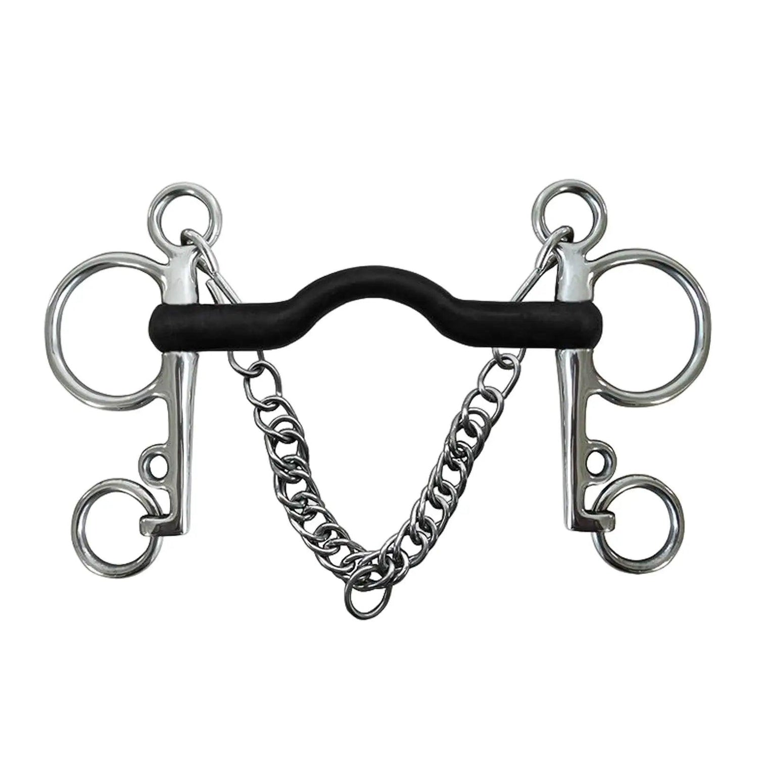 Equimap SilverTrim Gag: Horse Bit with Curb Hooks, Chain, and Elegant Silver Details - Equimap