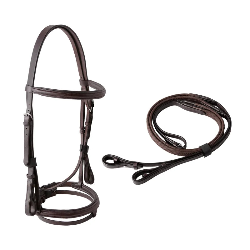 Equimap Bridle Leather Reins &amp; Horse Halter Set - Equimap